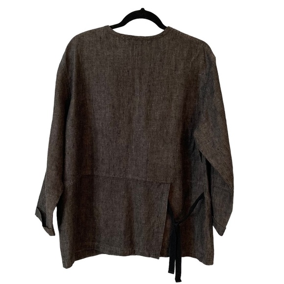 J. Jill Brown Linen V-Neck Button Up Jacket with Patch Pockets on Front - Picture 2 of 13